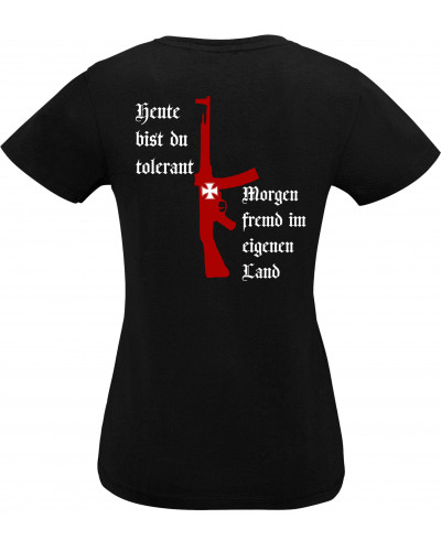 Damen V-Ausschnitt T-Shirt (Heute tolerant morgen fremd im eigenen Land)