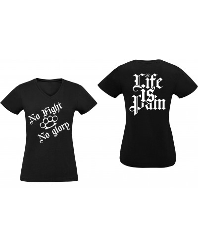 Damen V-Ausschnitt T-Shirt (Life is Pain)