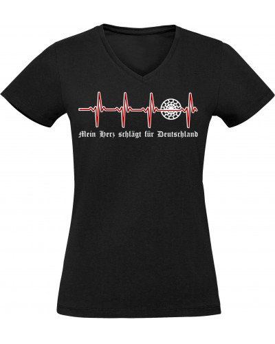 Damen V-Ausschnitt T-Shirt (Mein Herz schlägt für Deutschland)