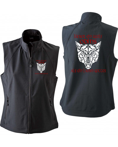 Bestickte Damen Weste (Lieber ein Wolf Odins als ein Lamm Gottes)