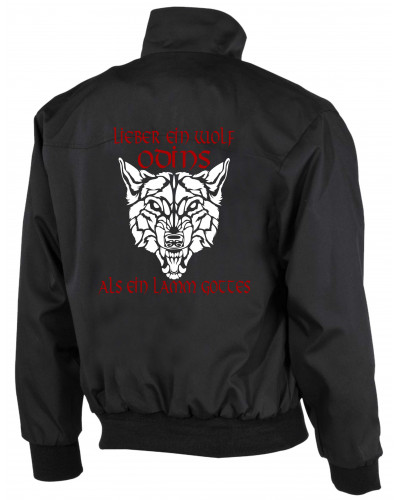 Bestickte Herren Harrington Jacke (Lieber ein Wolf Odins als ein Lamm Gottes)