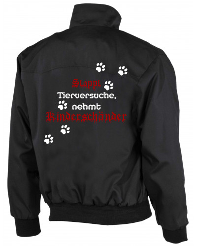 Bestickte Herren Harrington Jacke (Stoppt Tierversuche, nehmt Kinderschänder)
