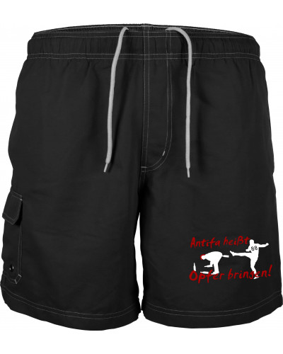 Bestickte Herren Badehose (Antifa heißt Opfer bringen)