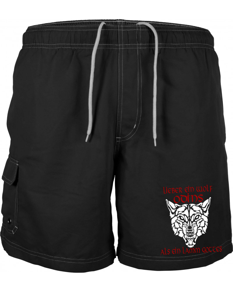 Bestickte Herren Badehose (Lieber ein Wolf Odins als ein Lamm Gottes)