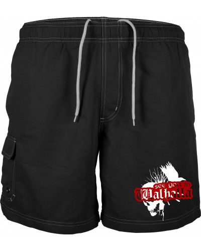 Bestickte Herren Badehose (See you in Walhalla, Totenkopf)