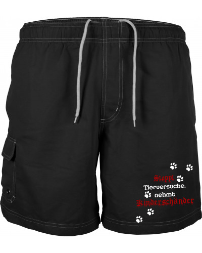 Bestickte Herren Badehose (Stoppt Tierversuche, nehmt Kinderschänder)