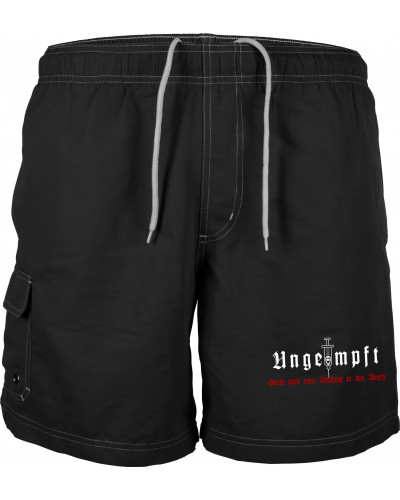 Bestickte Herren Badehose (Ungeimpft, Steckt euch eure Impfung in den Arsch)