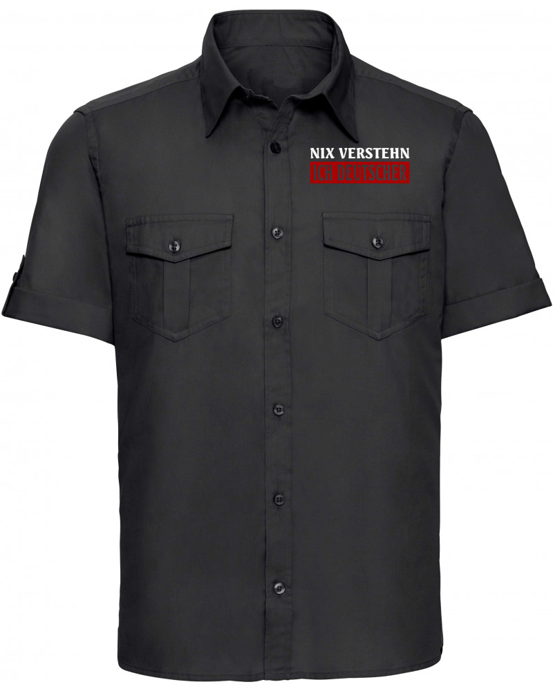 Besticktes Herren kurzarm Hemd (Nix verstehen, ich deutscher)