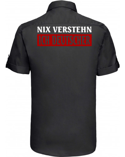 Besticktes Herren kurzarm Hemd (Nix verstehen, ich deutscher)