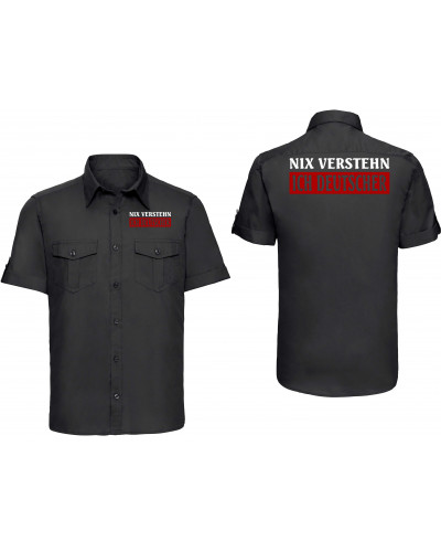 Besticktes Herren kurzarm Hemd (Nix verstehen, ich deutscher)