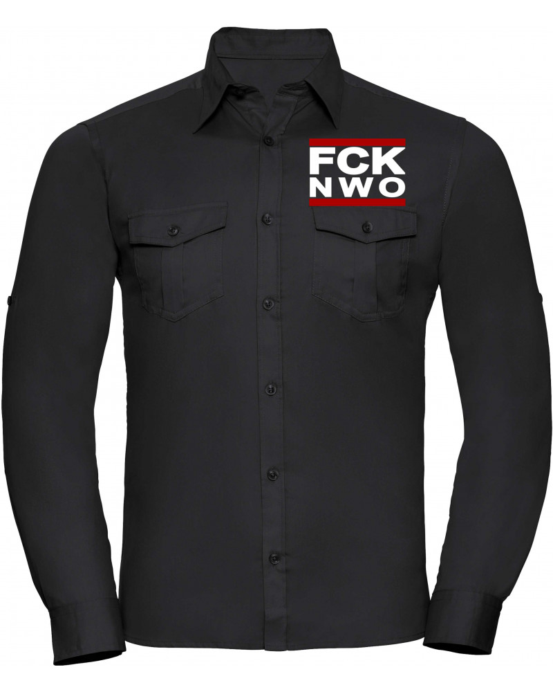 Besticktes Herren langarm Hemd (FCK NWO)