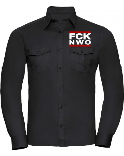 Besticktes Herren langarm Hemd (FCK NWO)