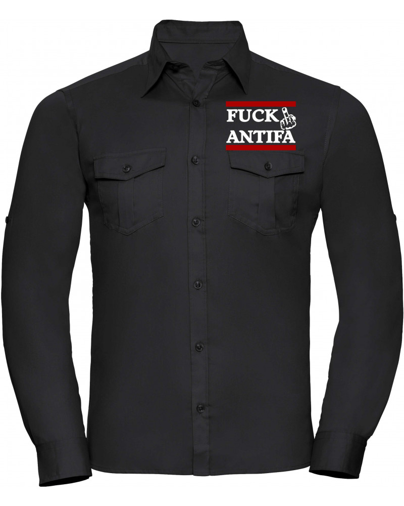 Besticktes Herren langarm Hemd (Fuck Antifa)