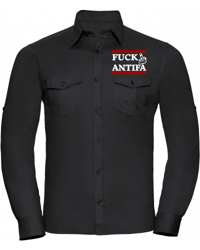 Besticktes Herren langarm Hemd (Fuck Antifa)