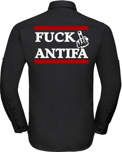 Besticktes Herren langarm Hemd (Fuck Antifa)