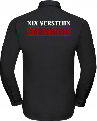 Besticktes Herren langarm Hemd (Nix verstehen, ich deutscher)