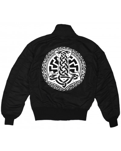 Bestickte MA1 Bomberjacke (Schwarze Sonne, Thorhammer)