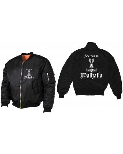 Bestickte MA1 Bomberjacke (See you in Walhalla Thorhammer)