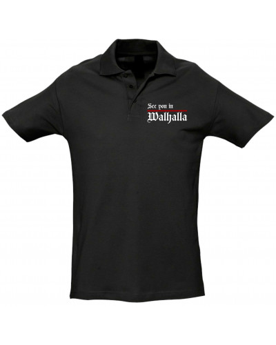 Besticktes Herren Poloshirt (See you in Walhalla, Strich)