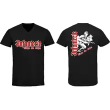 Herren V-Ausschnitt T-Shirt - Infanterie, Königin aller Waffen Vorder- und Rückseite