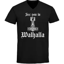 Herren V-Ausschnitt T-Shirt - See you in Walhalla Thorhammer - gewählte Variante