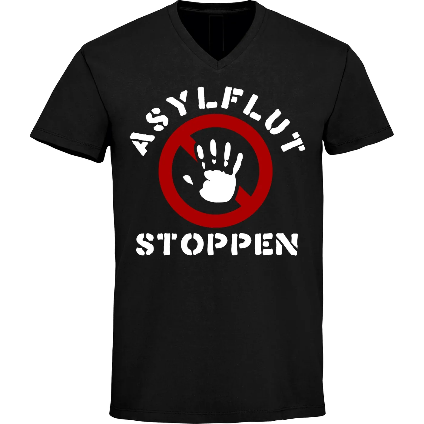 Herren V-Ausschnitt T-Shirt - Asylflut stoppen