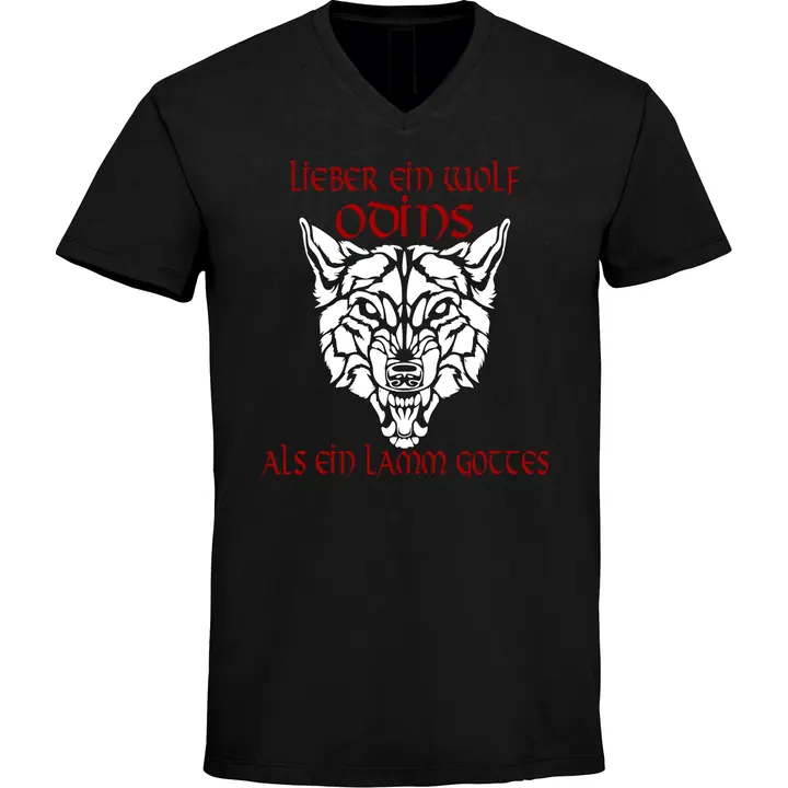 Herren V-Ausschnitt T-Shirt - Lieber ein Wolf Odins als ein Lamm Gottes