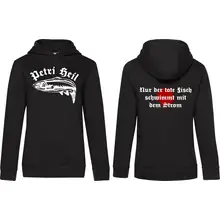 Damen Kapuzenpullover - Petri Heil Vorder- und Rückseite