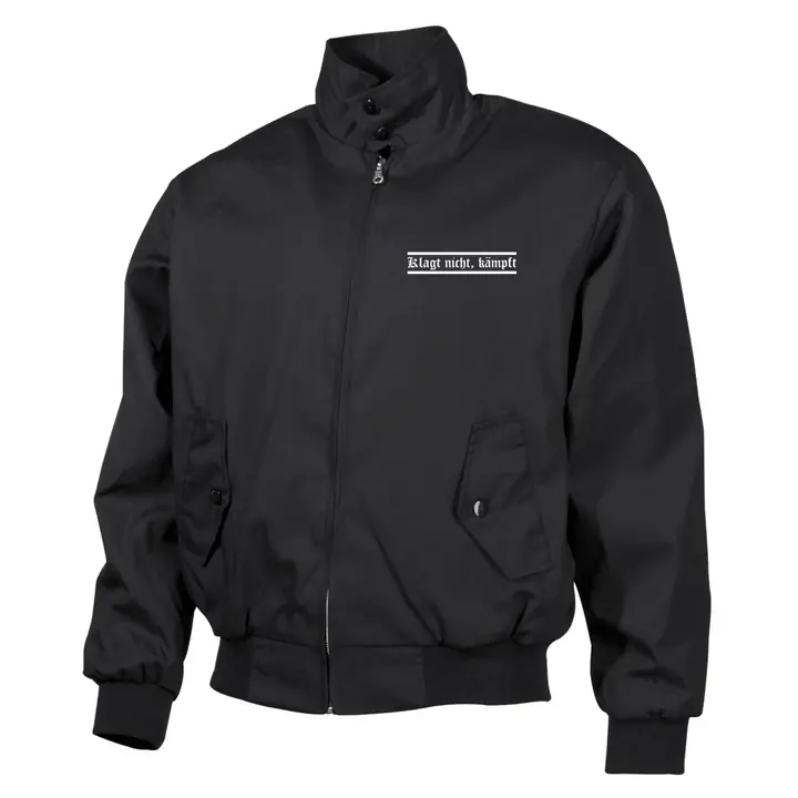 Bestickte Harrington Jacke, Schwarz - Klagt nicht kämpft