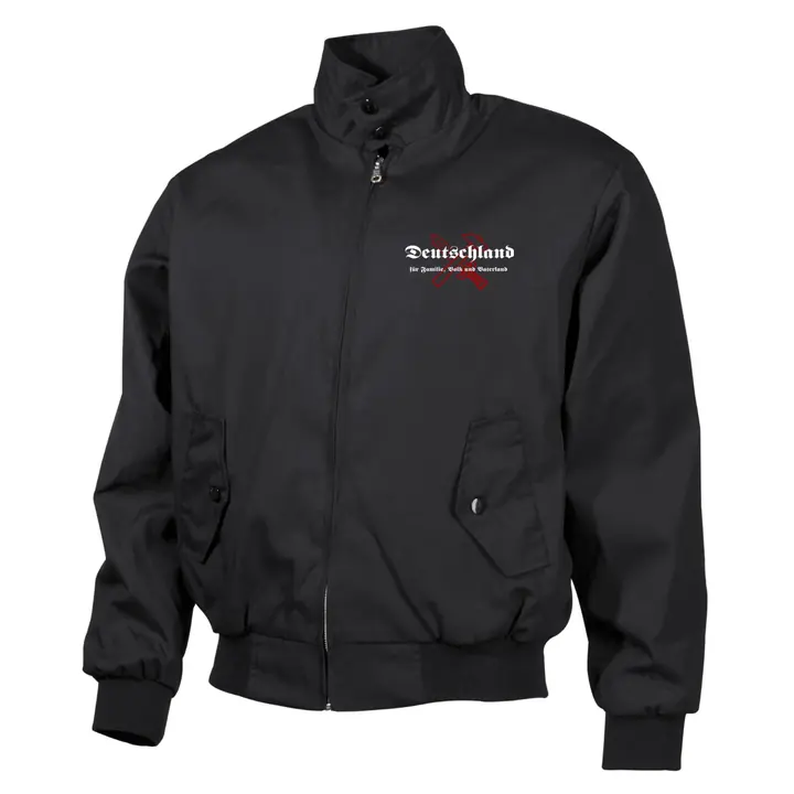 Bestickte Harrington Jacke, Schwarz - Deutschland für Familie, Volk und Vaterland