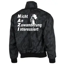 Bestickte Harrington Jacke, Camo - Nicht an Zuwanderung interessiert, Fahne Rückseite