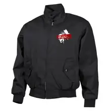Bestickte Harrington Jacke, Schwarz - See you in Walhalla, Totenkopf Vorderseite