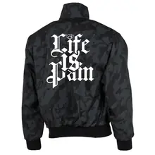 Bestickte Harrington Jacke, Camo - Life is Pain Rückseite