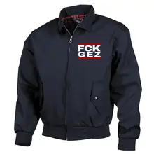 Bestickte Harrington Jacke, Blau - FCK GEZ Vorderseite
