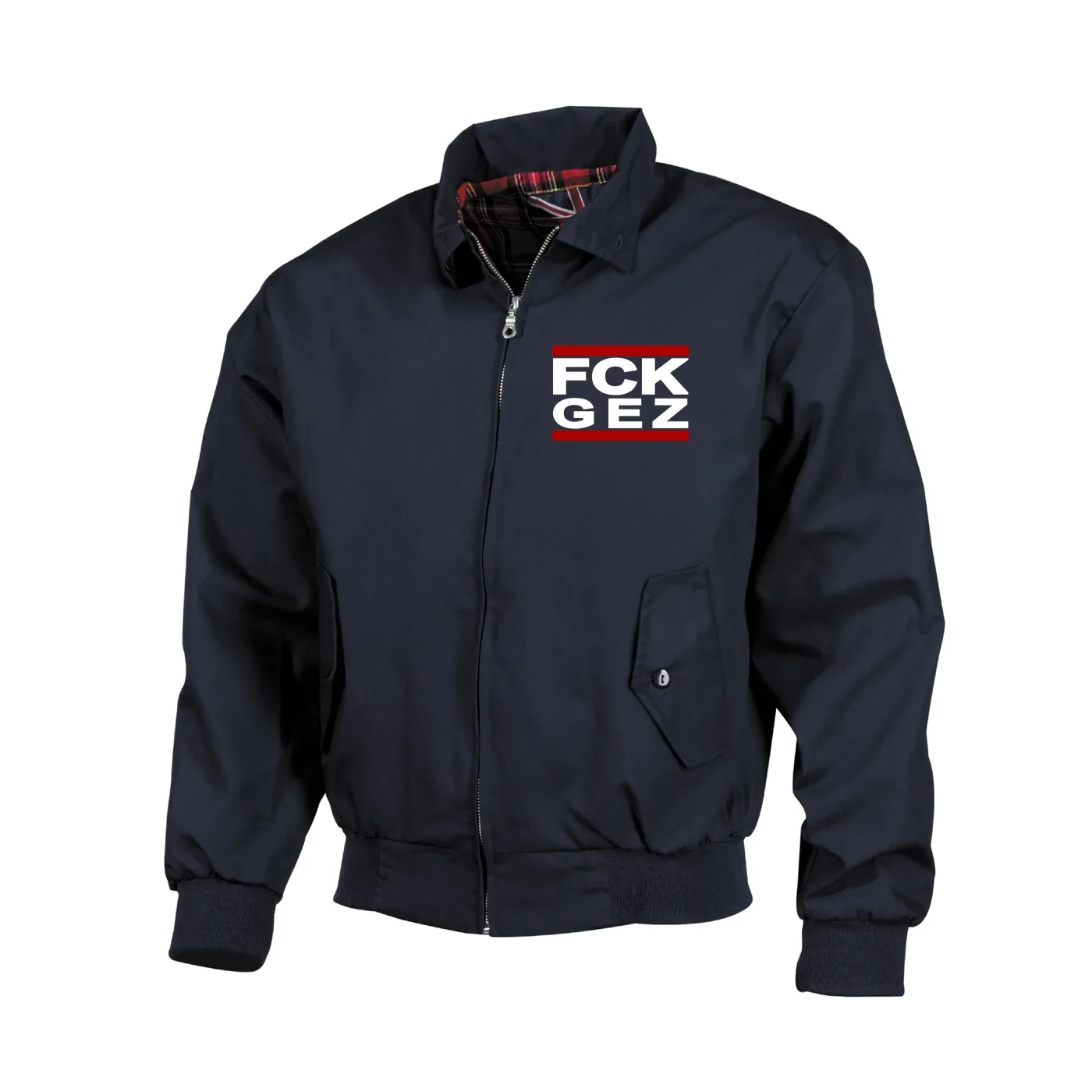 Bestickte Harrington Jacke, Blau - FCK GEZ