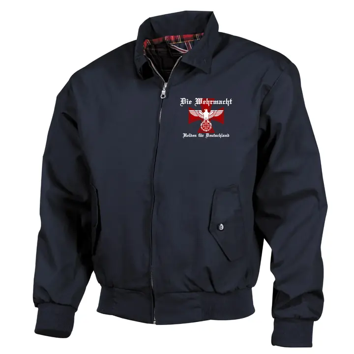 Bestickte Harrington Jacke, Blau - Die Wehrmacht, Helden für Deutschland