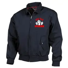 Bestickte Harrington Jacke, Blau - Ich geh Spazieren Vorderseite