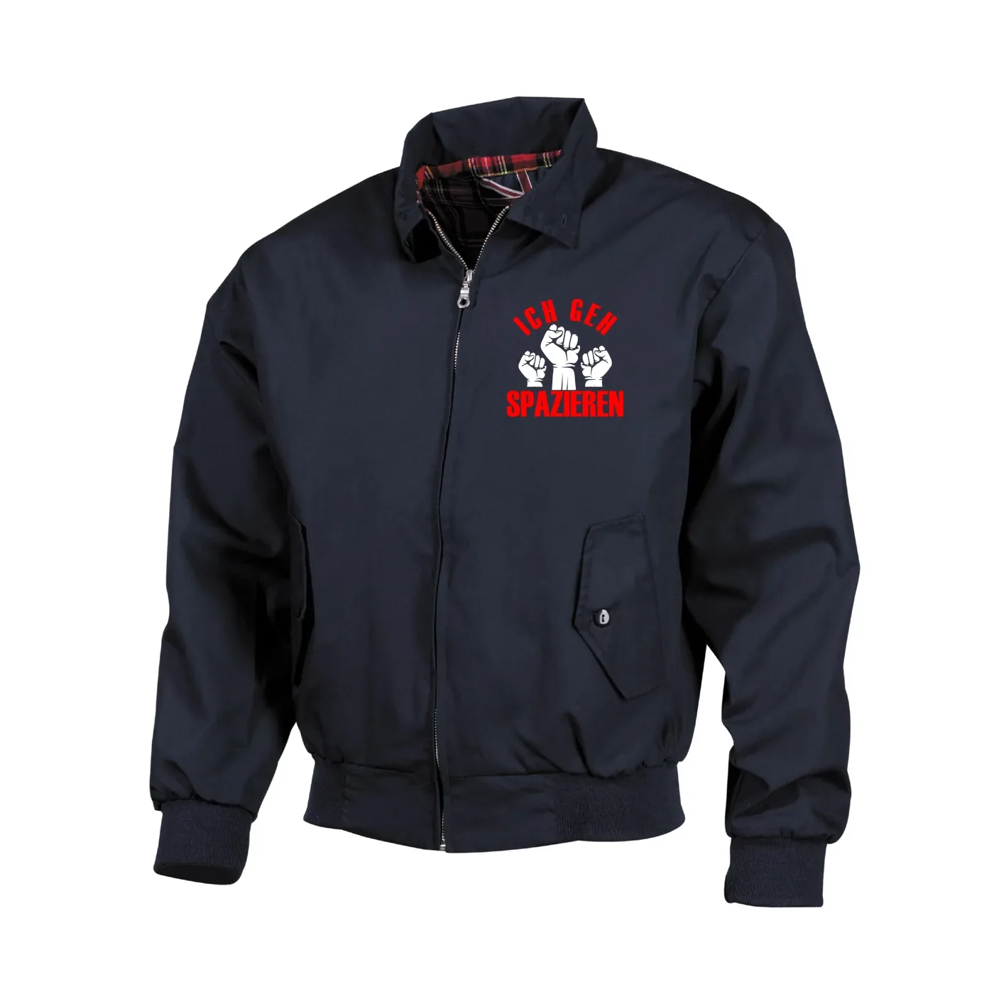 Bestickte Harrington Jacke, Blau - Ich geh Spazieren