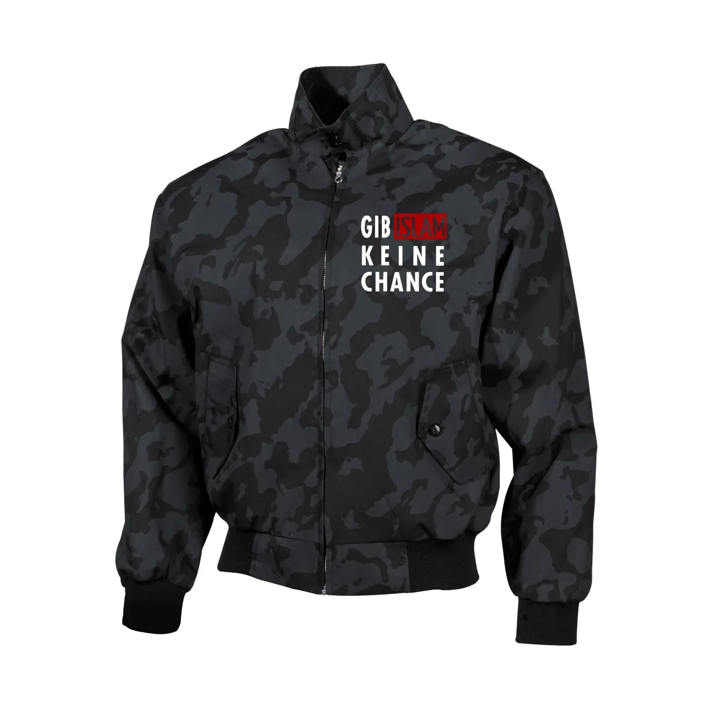 Bestickte Harrington Jacke, Camo - Gib Islam keine Chance