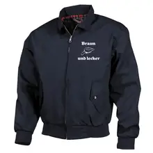 Bestickte Harrington Jacke, Blau - Braun und lecker Vorderseite