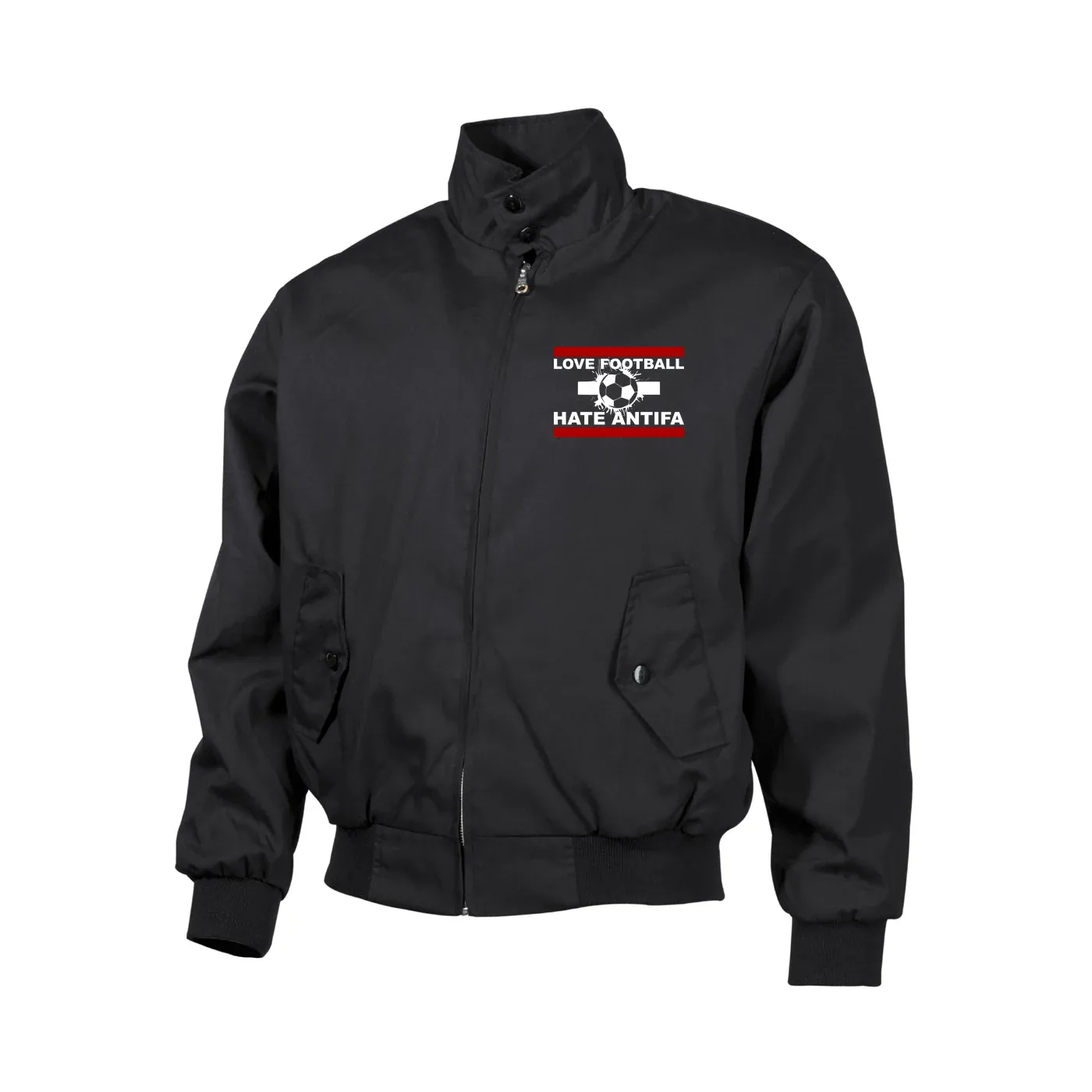 Bestickte Harrington Jacke, Schwarz - Love Football hate Antifa
