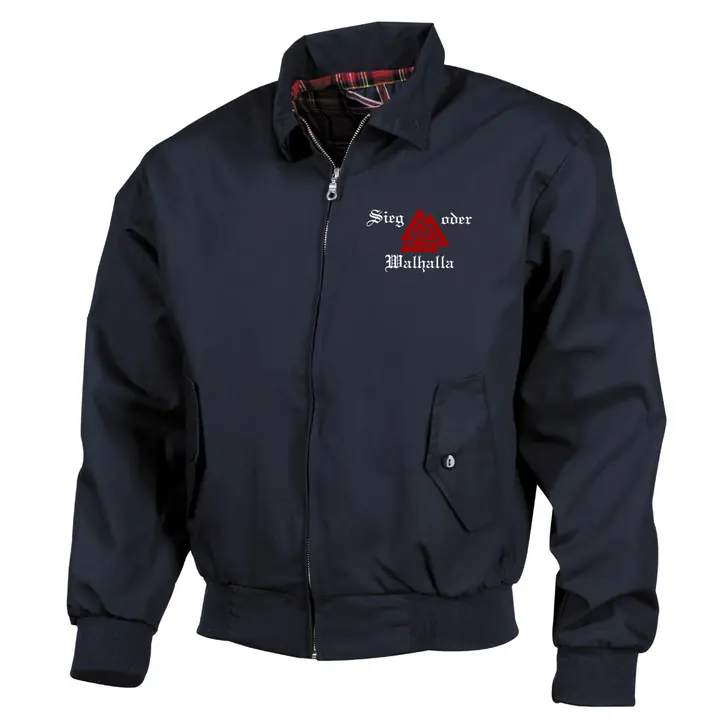 Bestickte Harrington Jacke, Blau - Sieg oder Walhalla