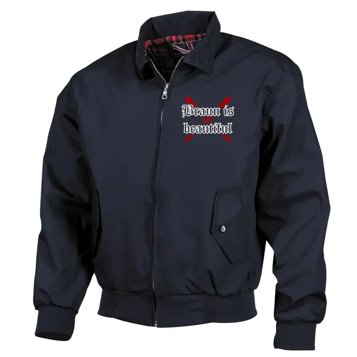 Bestickte Harrington Jacke, Blau - Braun is beautiful