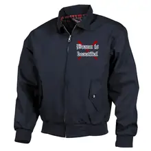 Bestickte Harrington Jacke, Blau - Braun is beautiful Vorderseite