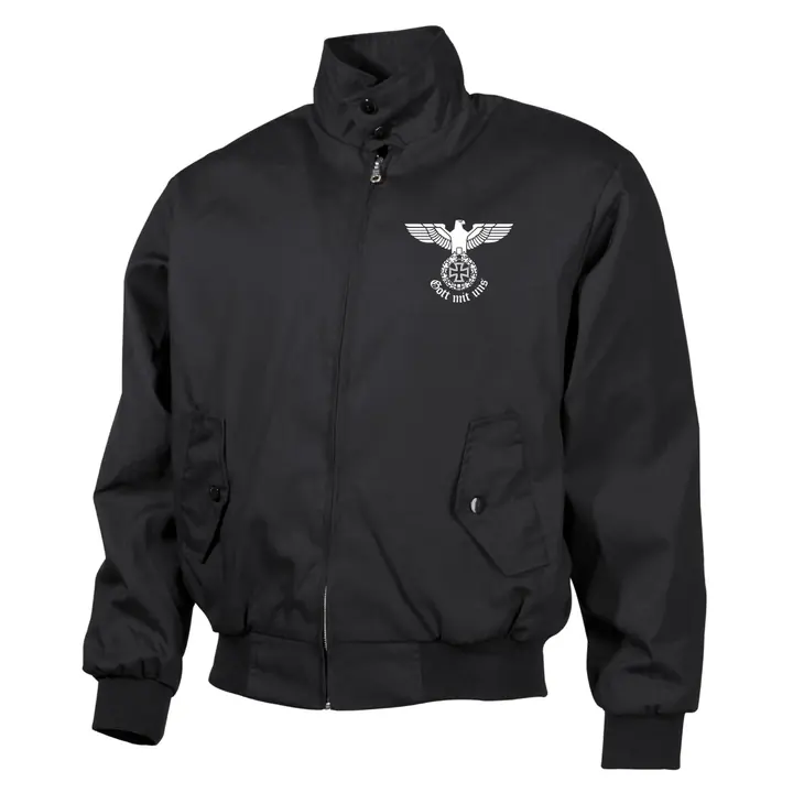 Bestickte Harrington Jacke, Schwarz - Gott mit uns