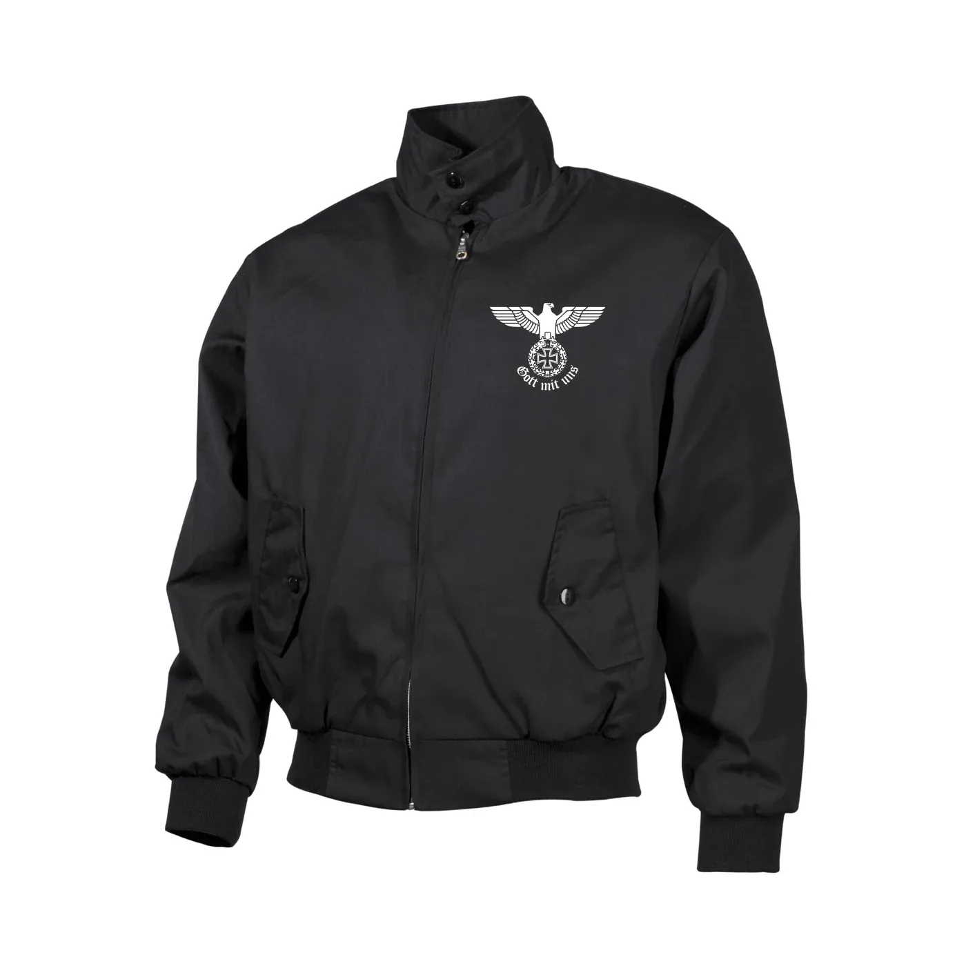 Bestickte Harrington Jacke, Schwarz - Gott mit uns