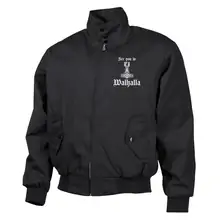 Bestickte Harrington Jacke, Schwarz - See you in Walhalla Thorhammer Vorderseite