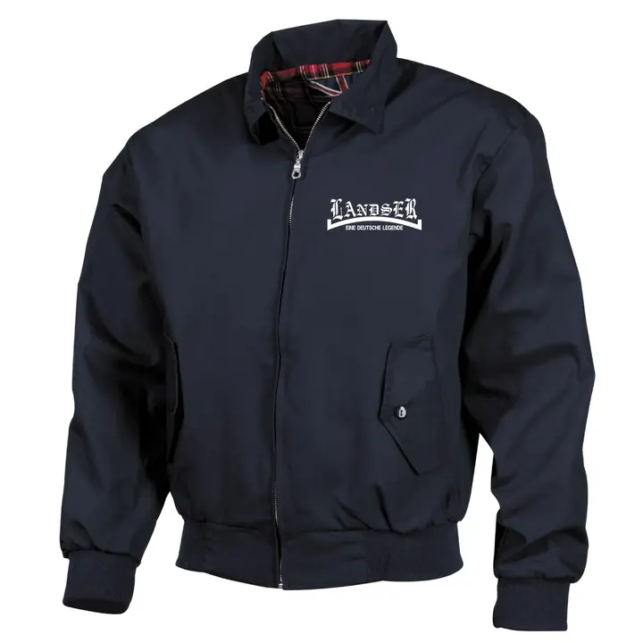 Bestickte Harrington Jacke, Blau - Landser, weiß