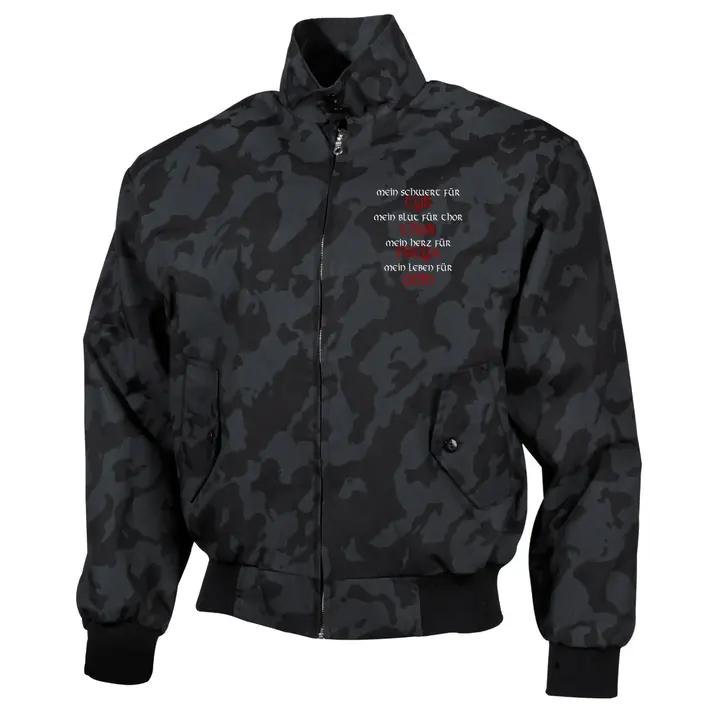 Bestickte Harrington Jacke, Camo - Mein Schwert für Tyr