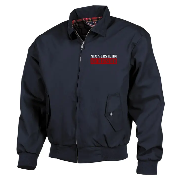 Bestickte Harrington Jacke, Blau - Nix verstehen, ich deutscher